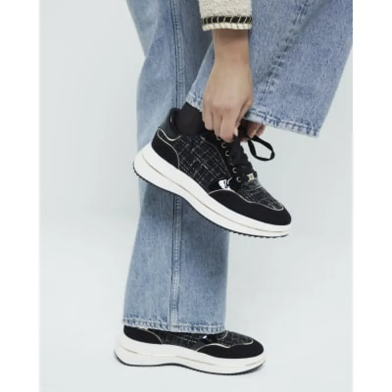 Black Boucle Lace Up Trainers sold by River Island