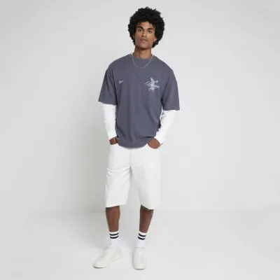 Blue loose fit denim jorts sold by River Island