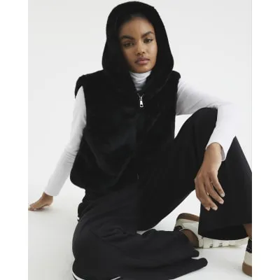 Black Faux Fur Hooded Gilet sold by River Island