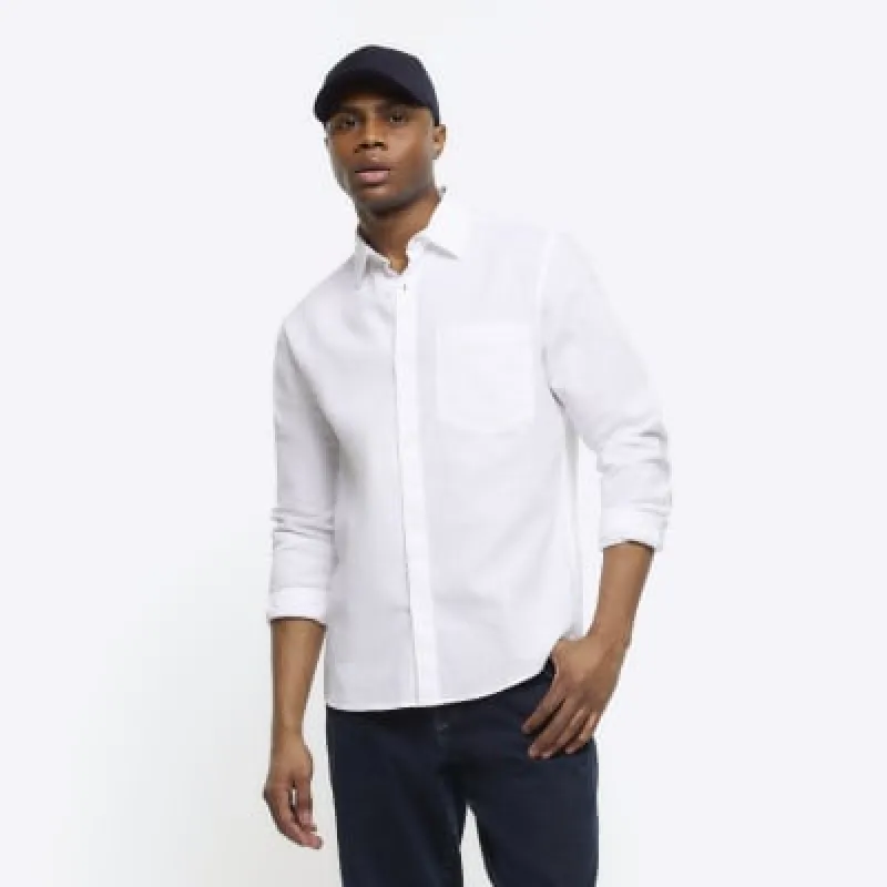 White regular linen blend long sleeve shirt sold by River Island