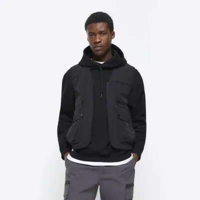 Black regular fit utility gilet sold by River Island