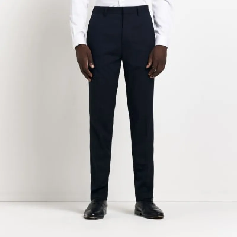 Navy slim fit smart trousers sold by River Island