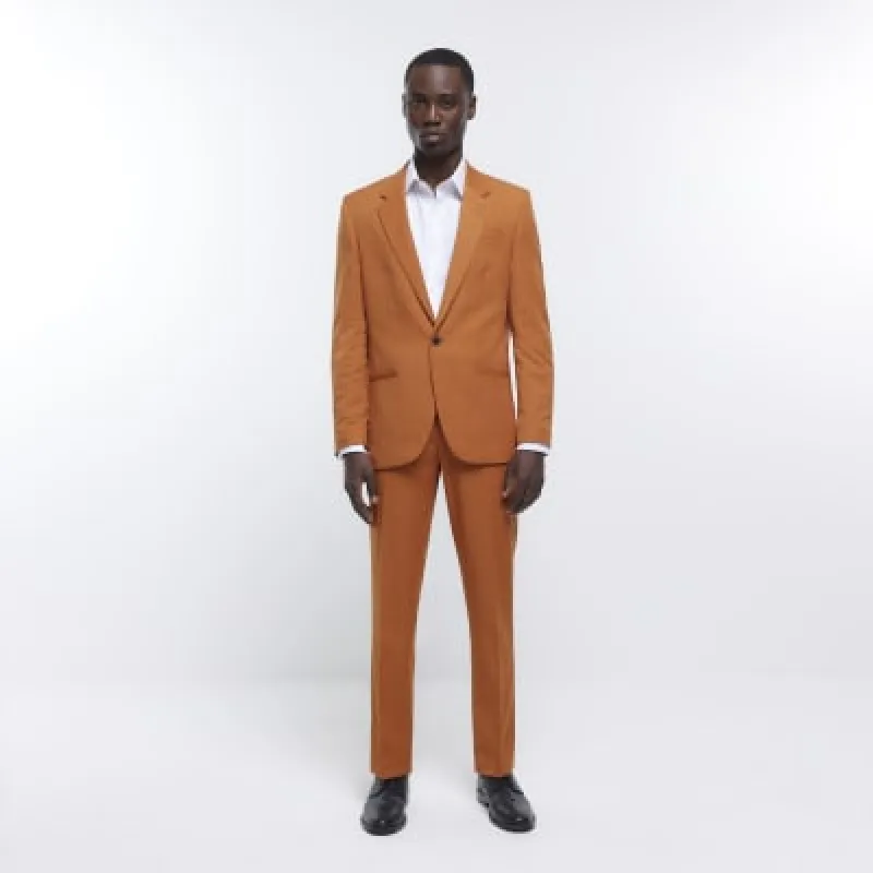 Orange slim fit suit trousers sold by River Island
