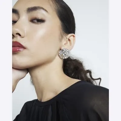 Silver Round Crystal Stud Earrings sold by River Island