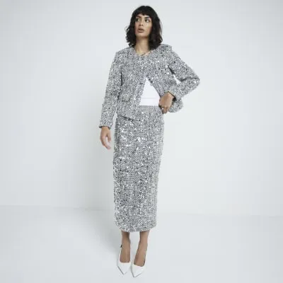 Silver Sequin Boucle Trophy Jacket sold by River Island