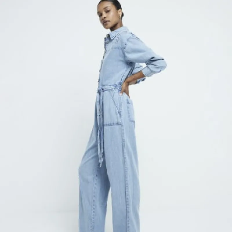 Blue Denim Cutwork Jumpsuit sold by River Island