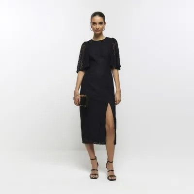 Black lace split hem bodycon midi dress sold by River Island