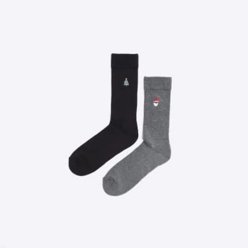 2 Pack Black Christmas Santa Socks Set sold by River Island
