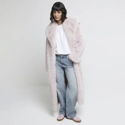 Pink Faux Fur Maxi Coat sold by River Island
