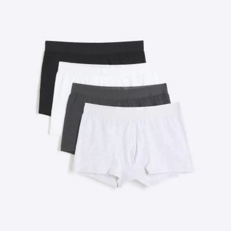 Grey 4 Pack Cotton Stretch RI Trunks sold by River Island
