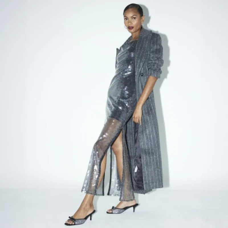 Silver Strappy Sequin Slip Maxi Dress sold by River Island