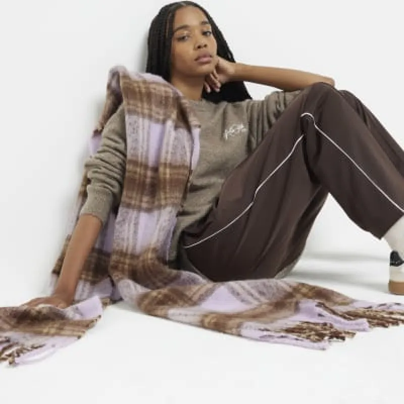 Purple Check Fringed Scarf sold by River Island