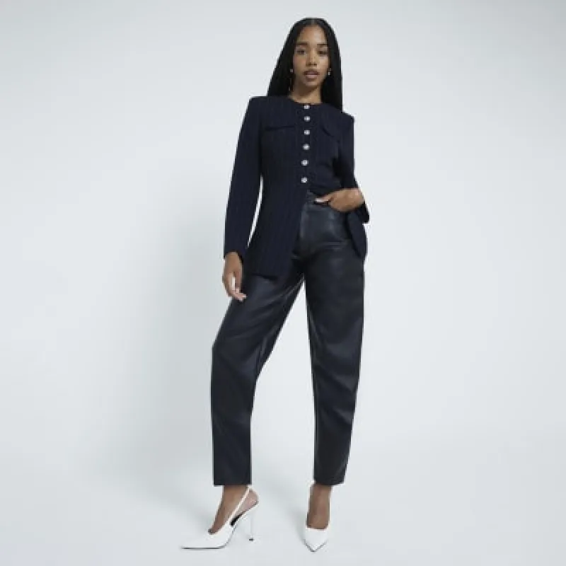 Black Faux Leather Barrel Leg Trousers sold by River Island