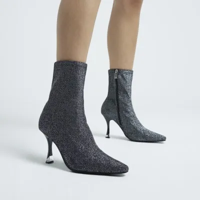 Silver Heeled Sock Ankle Boots sold by River Island