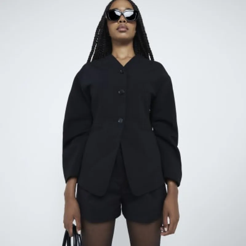 Black Puffed Sleeve Tailored Blazer sold by River Island