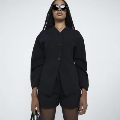 Black Puffed Sleeve Tailored Blazer sold by River Island