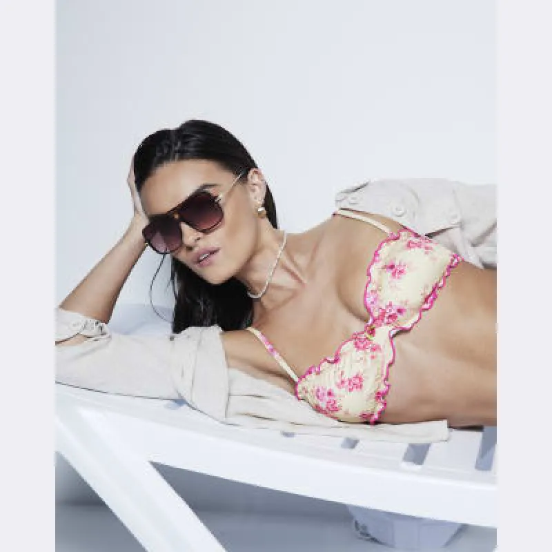 Yellow Bandeau Ditsy Floral Bikini Top sold by River Island