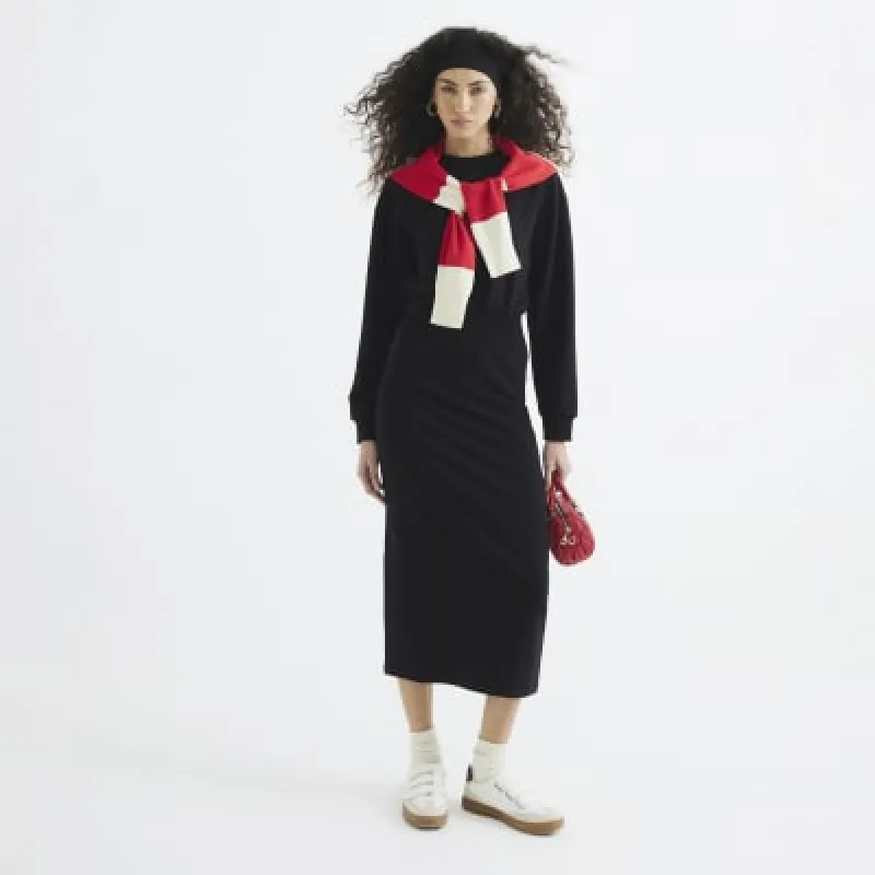 Black Long Sleeve Midi Sweatshirt Dress sold by River Island
