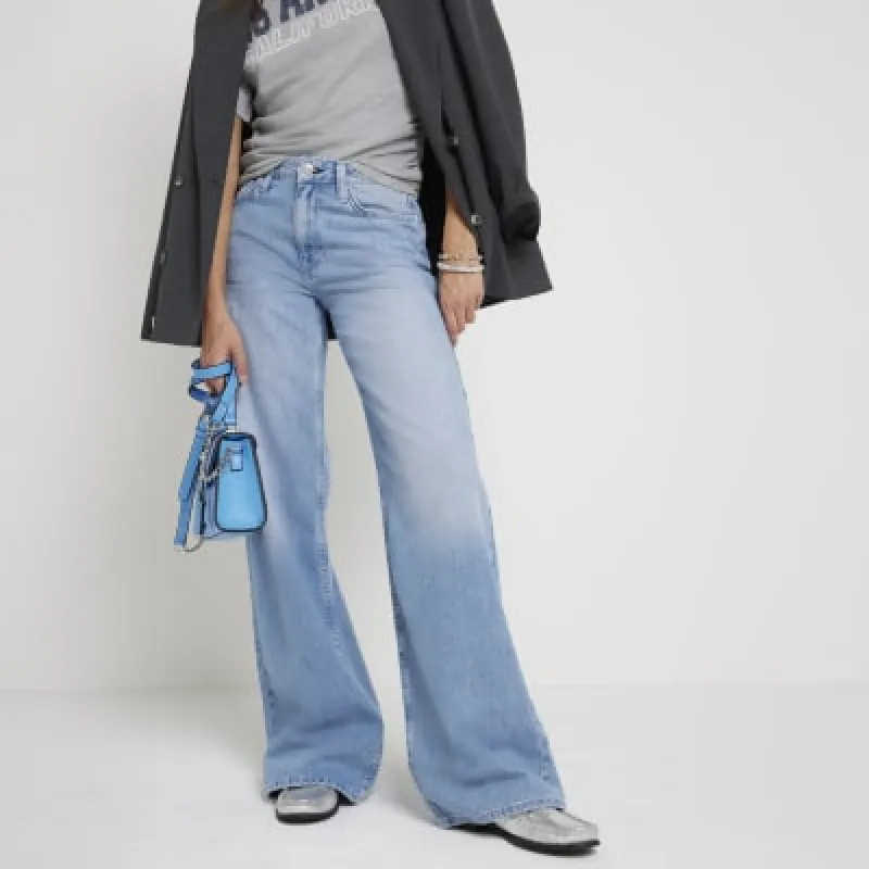 Blue Mid Rise Wide Leg jeans made by River Island