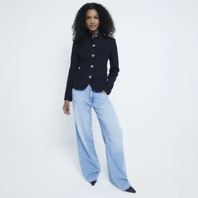 Black premium pocketed military blazer sold by River Island