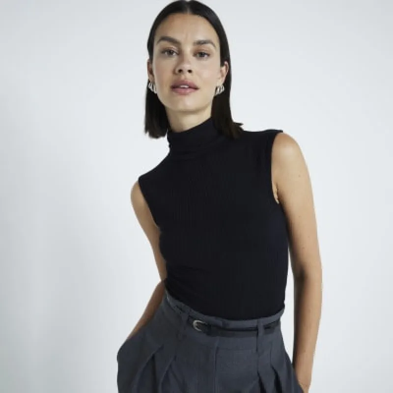 Black sleeveless ribbed roll neck tank sold by River Island