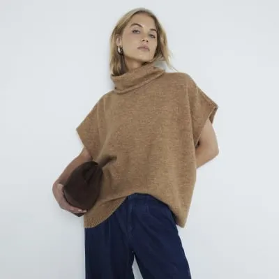 Brown roll neck short sleeve jumper sold by River Island