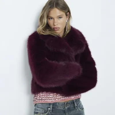 Red Faux Fur Short Plush Jacket sold by River Island