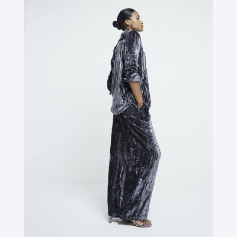 Grey Velvet long sleeve Shirt sold by River Island