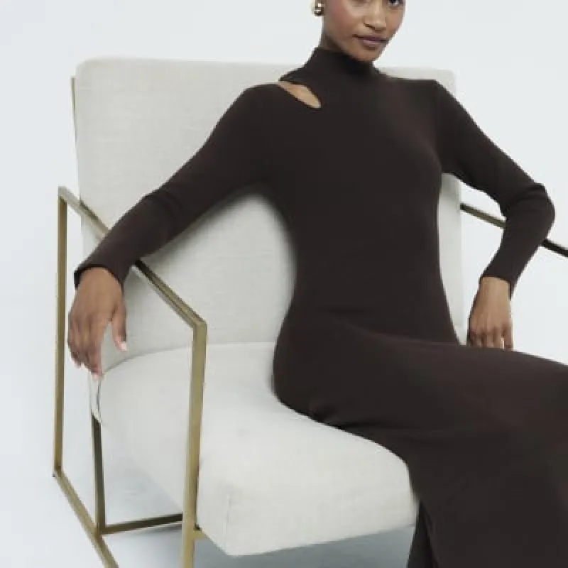 Brown long sleeve cut out midi dress sold by River Island