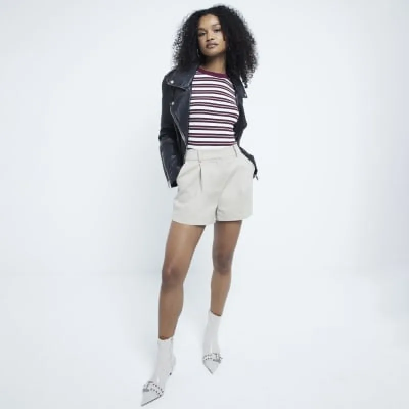 Beigee Cotton Tailored Short sold by River Island