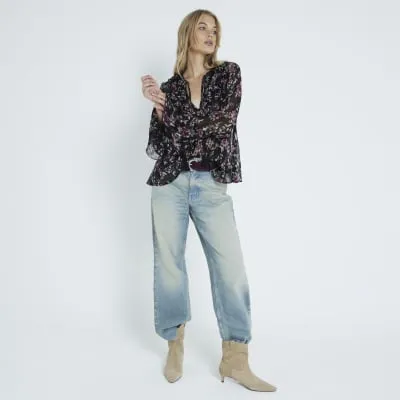 Black Ruffle Floral Blouse sold by River Island