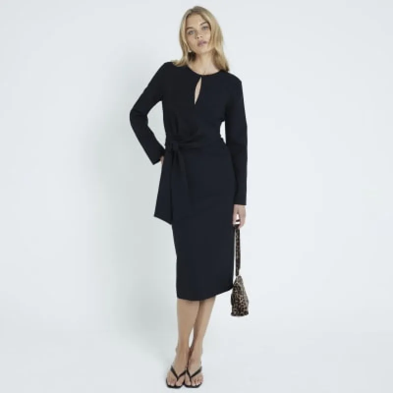 Black Tie Front Midi Dress sold by River Island