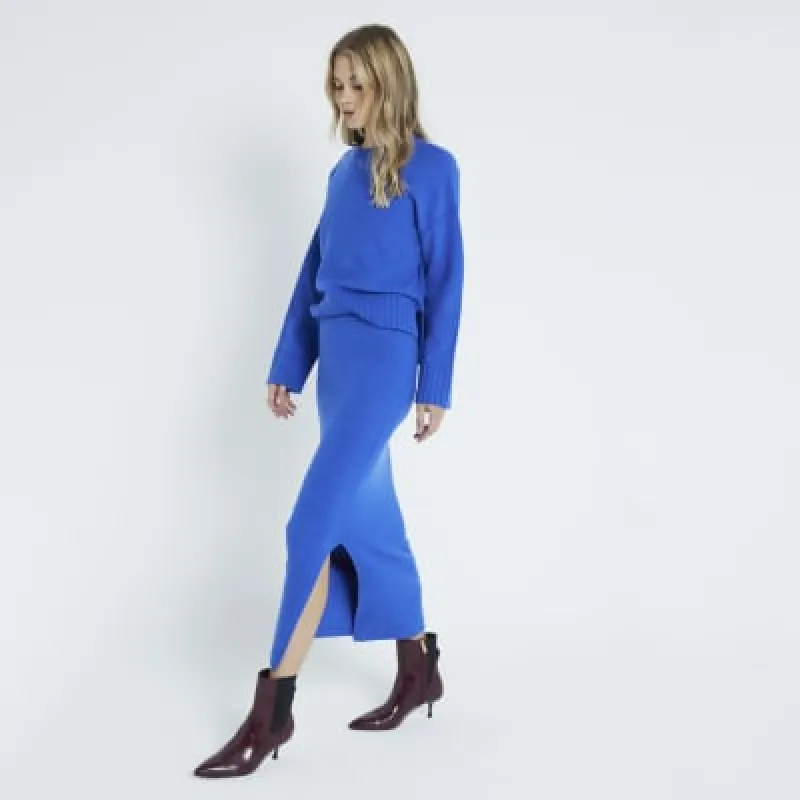 Blue Knitted Midi Skirt sold by River Island