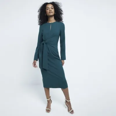 Green Tie Front Midi Dress sold by River Island