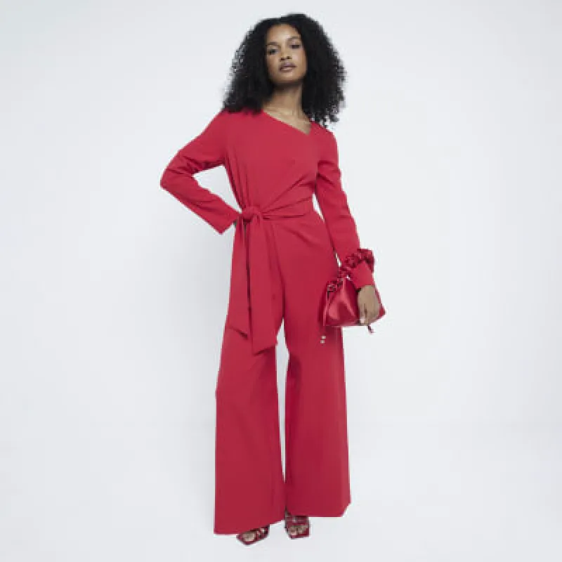 Red Tailored Wrap Front Jumpsuit sold by River Island
