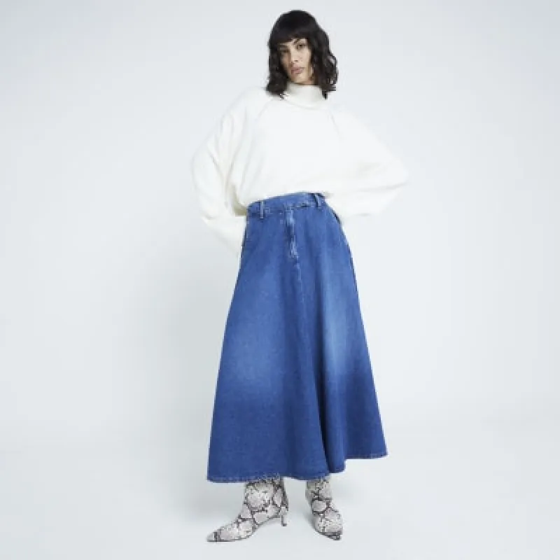 Blue denim maxi skirt sold by River Island
