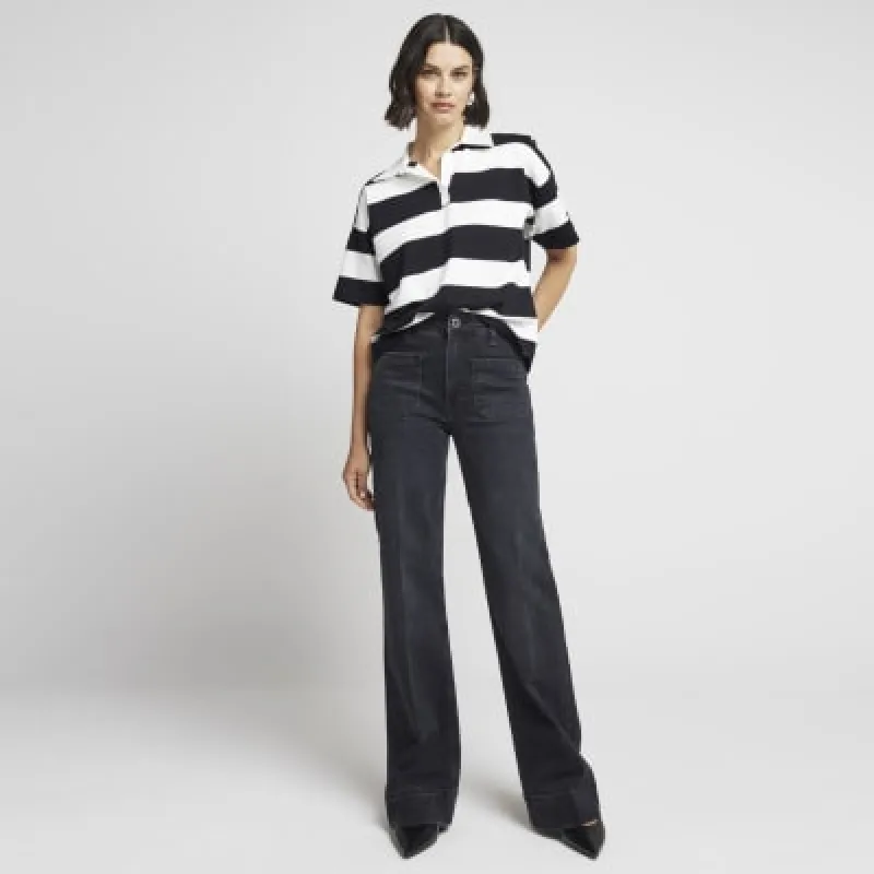 Black high waisted pocket wide leg jeans sold by River Island