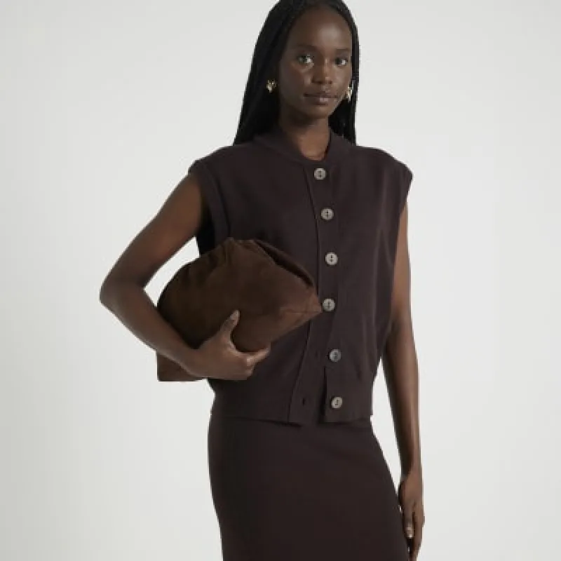 Brown Sleeveless Buttoned Cardigan sold by River Island
