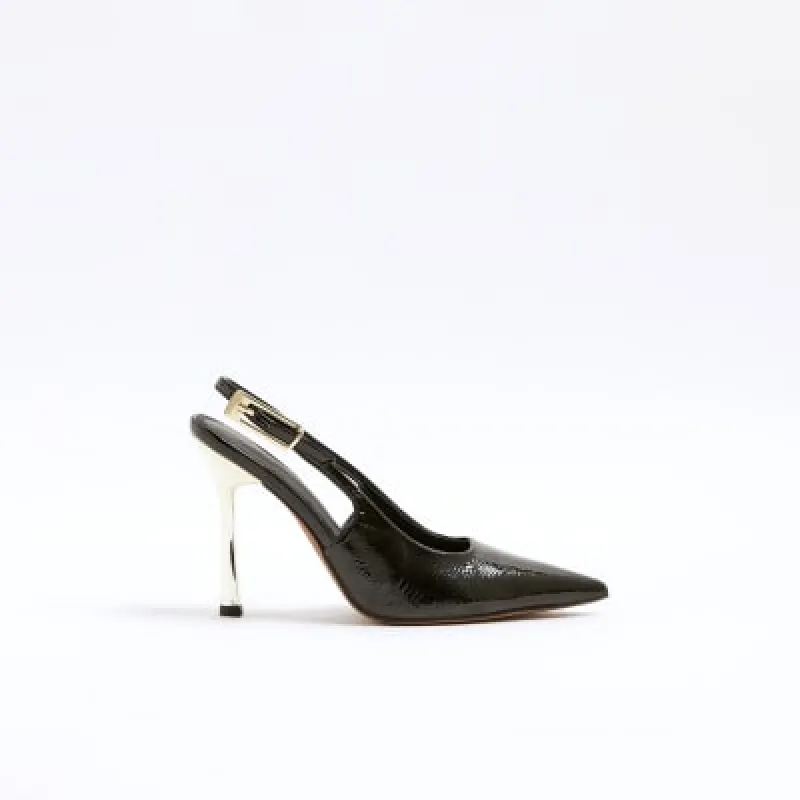 Black slingback heeled court shoes sold by River Island