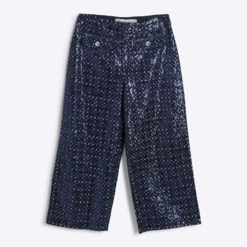 Petite Denim Sequin Wide Leg Crop Jeans sold by River Island