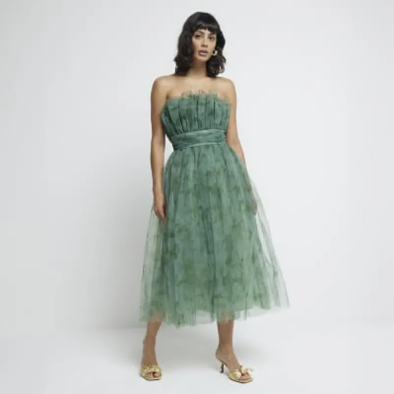 Green Tulle Floral Midi Dress sold by River Island