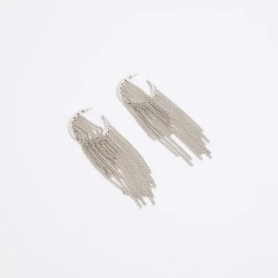 Silver Chain Hoop Drop Earrings sold by River Island