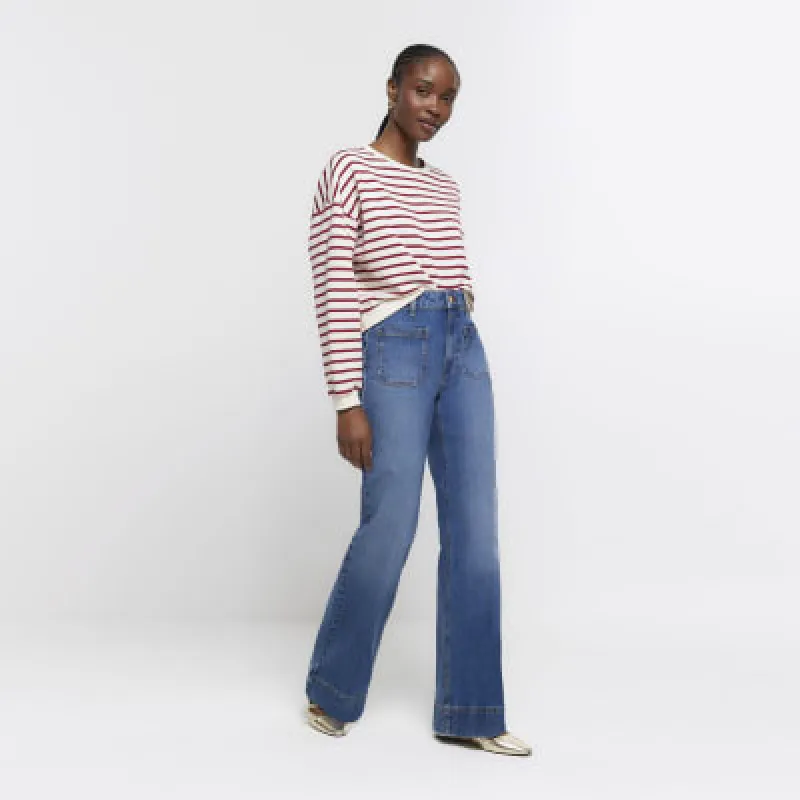 Blue high waisted pocket wide leg jeans made by River Island