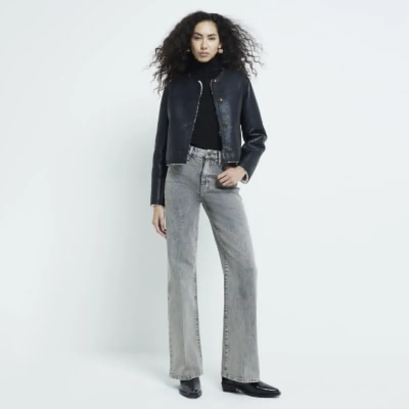 Grey High Waisted Wide Leg Jeans made by River Island