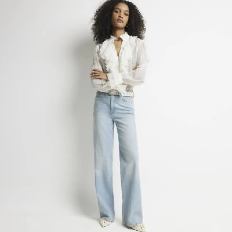 Light Blue high waisted wide leg jeans sold by River Island