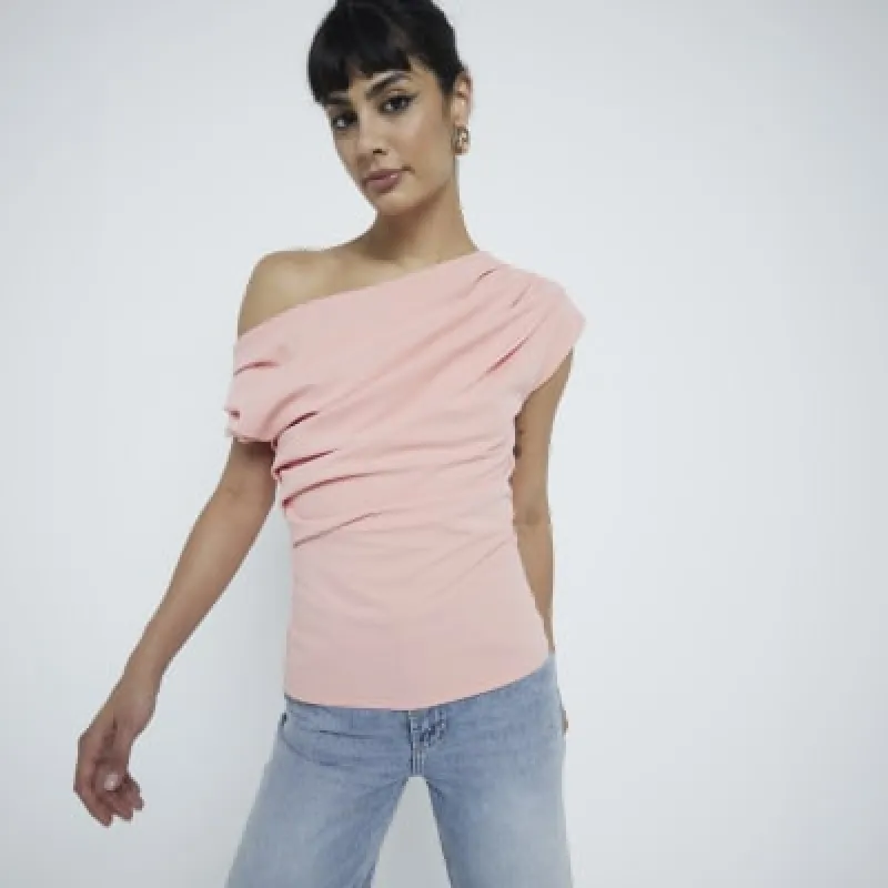 Coral Asymmetric Drape Top sold by River Island