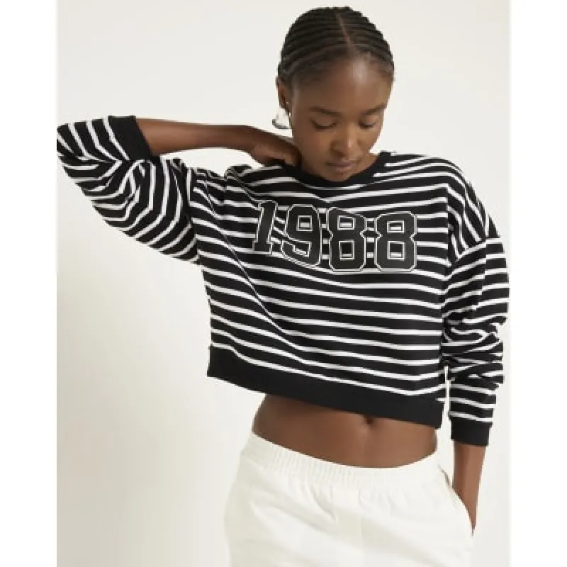 Black stripe graphic crop sweatshirt sold by River Island