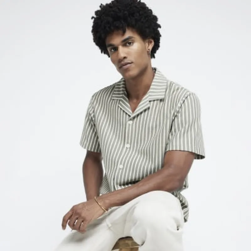 Khaki Regular fit Crochet Stripe Shirt sold by River Island