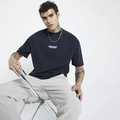 Black Oversized Fit RI Graphic T-Shirt sold by River Island