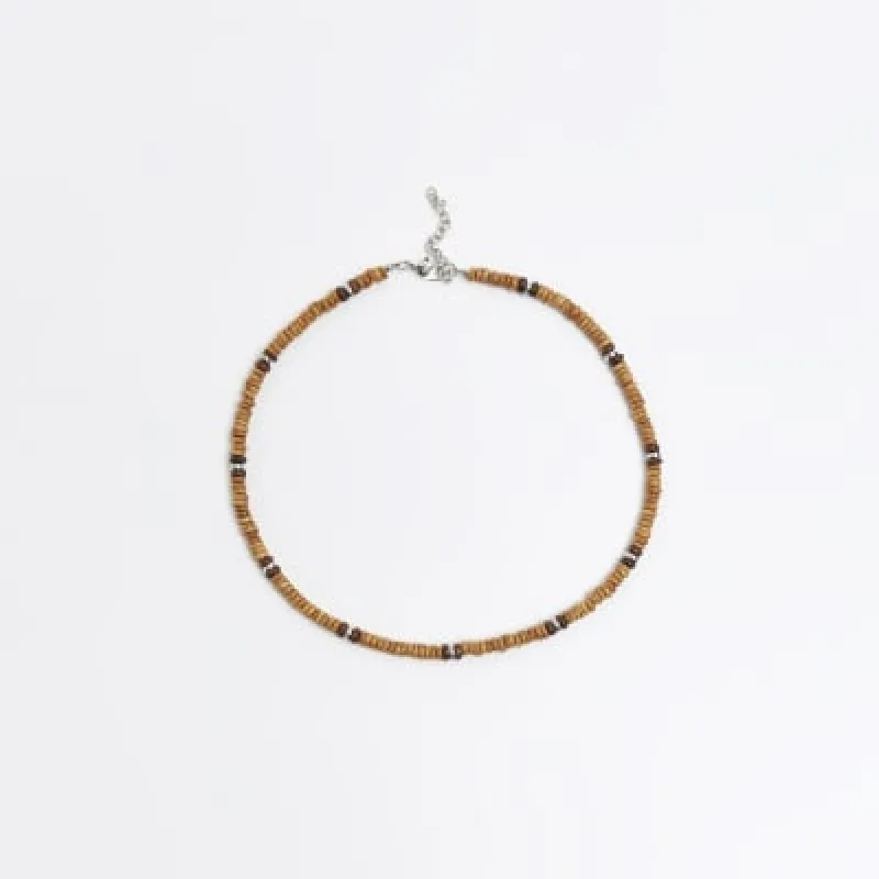 Brown wooden beaded necklace sold by River Island
